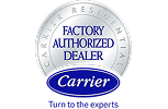 Carrier Factory Authorized Dealer badge for residential HVAC certification.