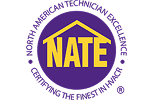NATE certification seal for North American Technician Excellence in HVAC and refrigeration.